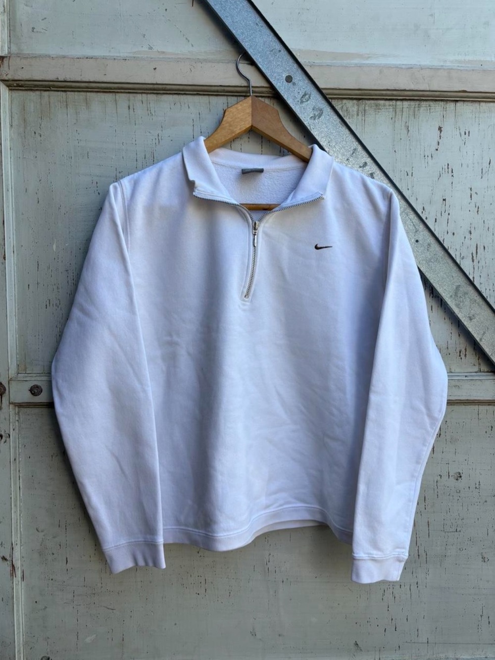 Vintage 00s Nike Women’s White Quarter Zip Chocolate Swoosh Sweatshirt S